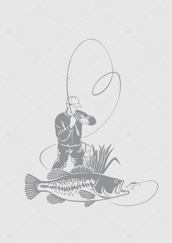 bass fishing icons vector illustration