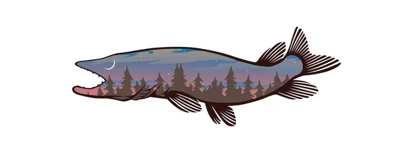 Gambar ikan pike - Stok Vektor