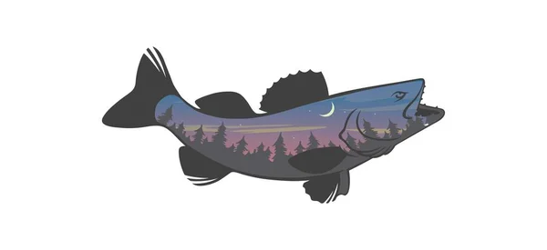 Рыбалка судака — стоковый вектор