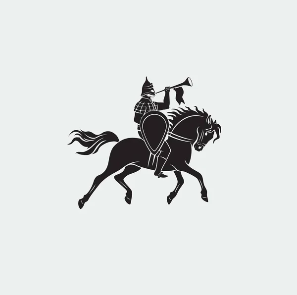 Guerreiro Cavalo Com Uma Corneta —  Vetores de Stock