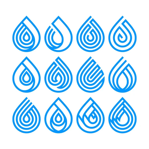 Set van bue verschillende water drop iconen — Stockvector