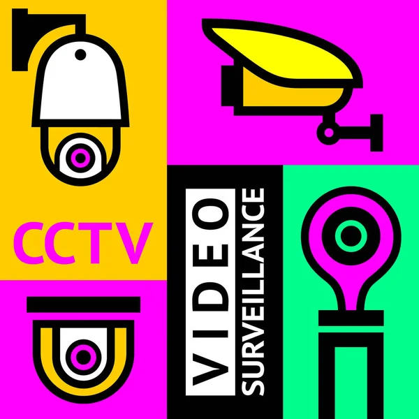 Cctv notice Conjunto de videovigilancia, ilustración vectorial — Archivo Imágenes Vectoriales