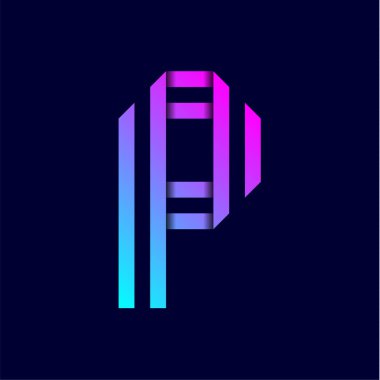 Yeni yazı tipi iki kağıt kasetleri katlanmış. Vektör harf P mavi bir arka plan üzerinde renkli trendy alfabesi.