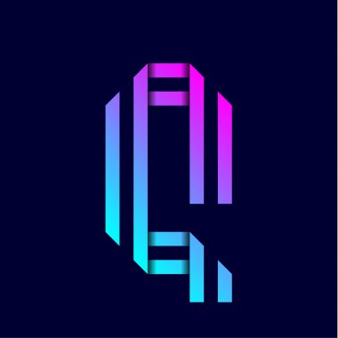 Yeni yazı tipi iki kağıt kasetleri katlanmış. Vektör harf Q mavi bir arka plan üzerinde renkli trendy alfabesi.