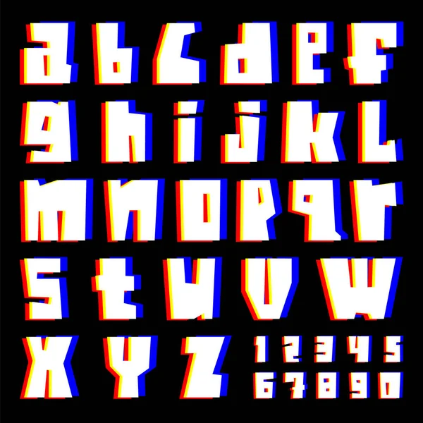 Pannen-Alphabet. Buchstaben und Zahlen mit Wirkung. — Stockvektor