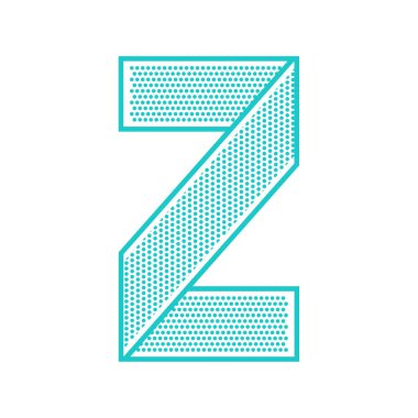 Modaya uygun yazı tipi delikli sacdan katlanmış. Düz alfabe, mavi vektör harf Z beyaz bir arka plan.