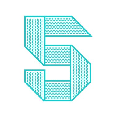 Modaya uygun yazı tipi delikli sacdan katlanmış. Düz alfabe, mavi vektör sayı beş beyaz bir arka plan.