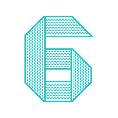 Modaya uygun yazı tipi delikli sacdan katlanmış. Düz alfabe, mavi vektör sayı altı beyaz bir arka plan.