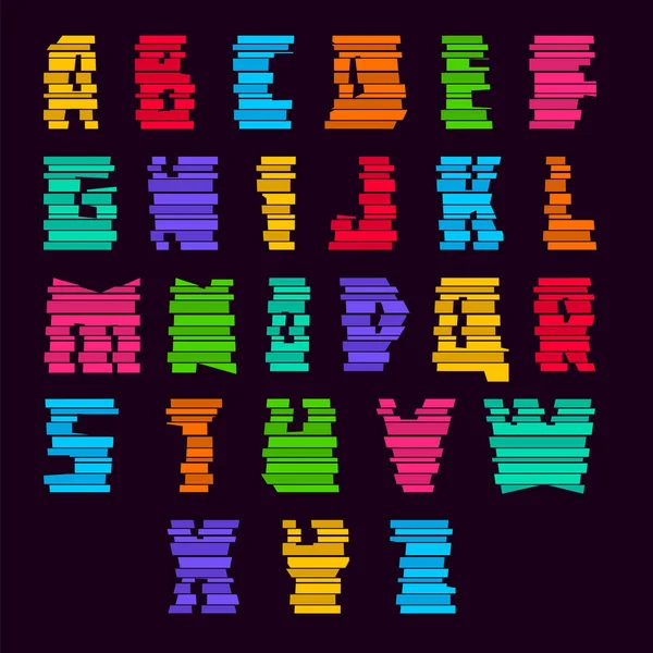 Bandes Coupées Colorées Alphabet Tendance Lettres Vectorielles Couleur Vive Construites — Image vectorielle