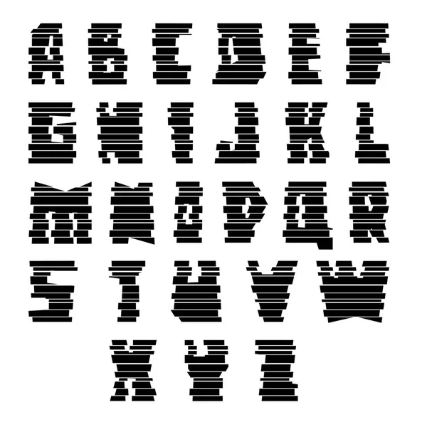 Zwarte Lettertype Gesneden Strepen Trendy Alfabet Vector Brieven Gebouwd Uit — Stockvector