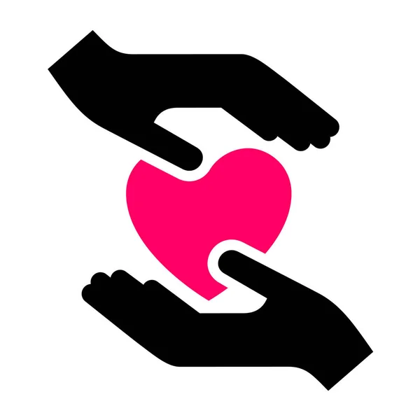 Χέρια Εικονίδιο Καρδιά Δίχρωμη Σιλουέτα Απομονώνονται Λευκό Φόντο Διανυσματικά Εικονογράφηση — Διανυσματικό Αρχείο