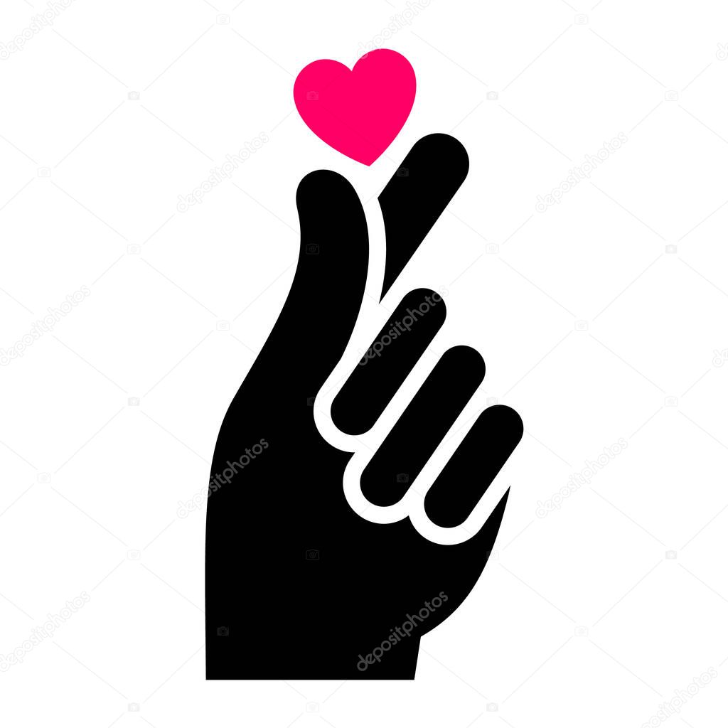 Hand with heart new icon, two-tone silhouette, isolated on white background, vector illustration for your design.