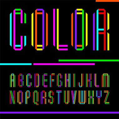 Yazı tipi iki renkli bantlar, parlak vektör harfleri katlanmış.