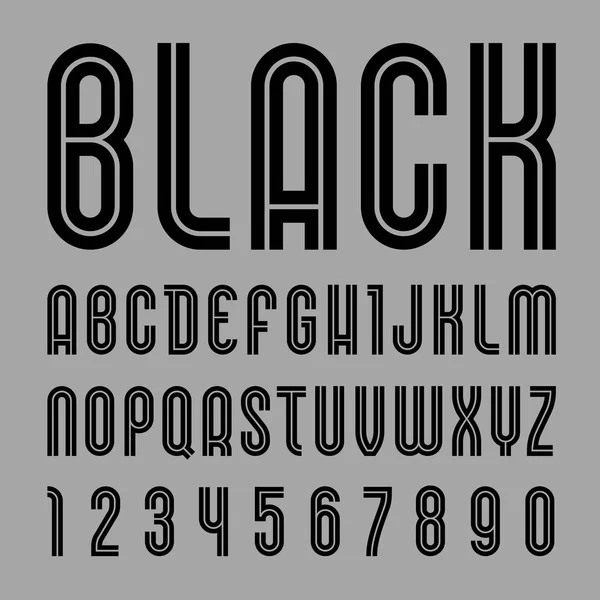 Nombre de fuente Disco. Alfabeto de moda, letras vectoriales negras sobre un fondo gris — Vector de stock