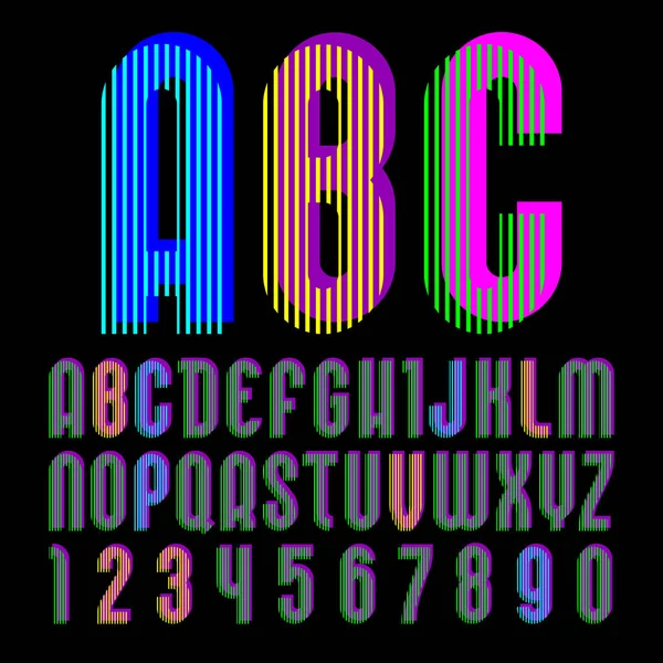 Popart lettertype, Vector letters en cijfers met gestreepte textuur — Stockvector