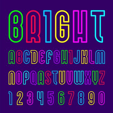 Parlak yazı tipi, renkli alfabe
