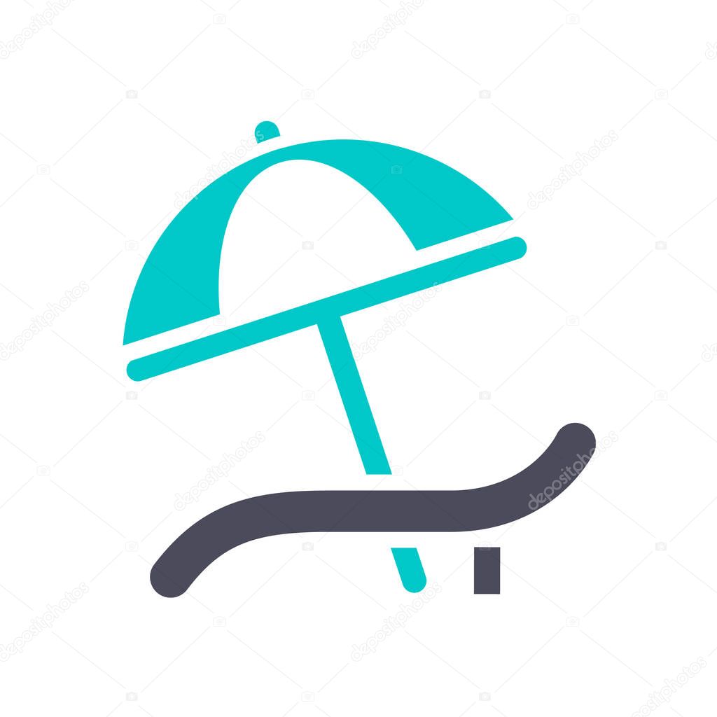Beach chair and beach parasol gray turquoise icon on a white background