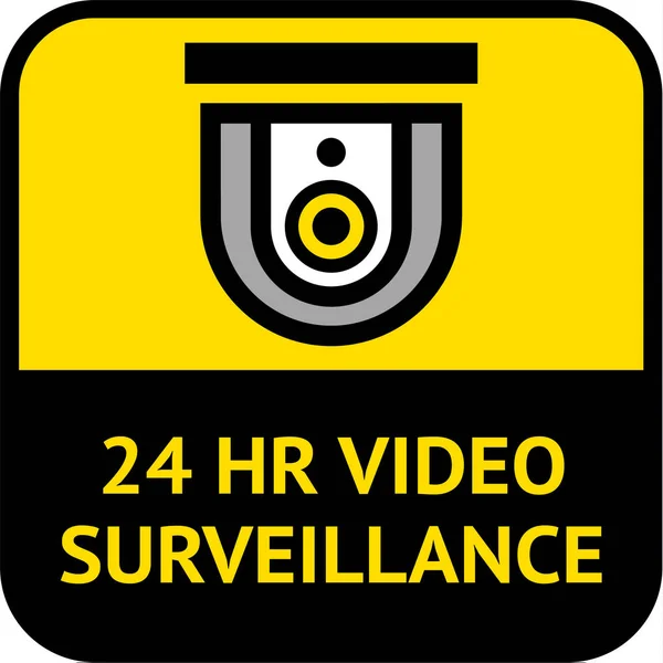 Videoövervakning, CCTV etikett fyrkantig form, vektor illustration — Stock vektor