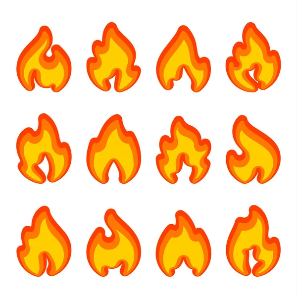 Flammes de feu, nouvelles icônes rouges jaunes, illustration vectorielle — Image vectorielle