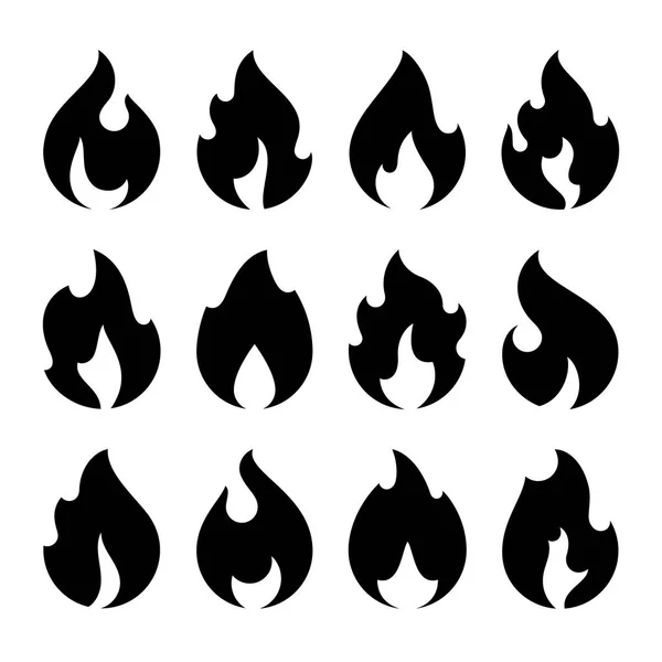 Flammes de feu, nouvelles icônes noires, illustration vectorielle — Image vectorielle