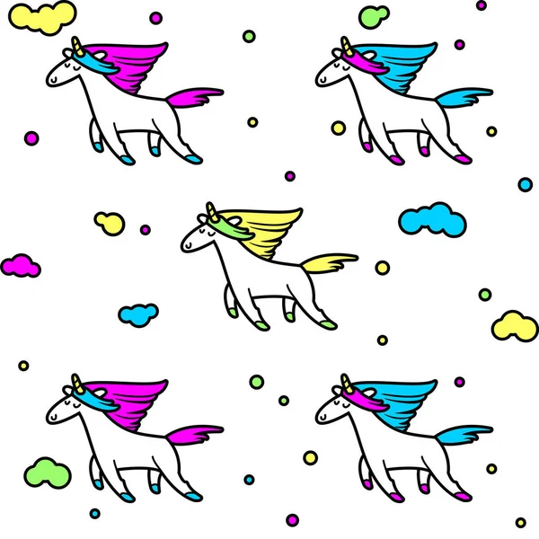 Magic unicorns in the clouds, seamless pattern for your design — Stock Vector