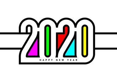 Yeni yıl tebrik kartı tasarımı. 2020 yıllık fare, vektör illüstrasyonu 10eps