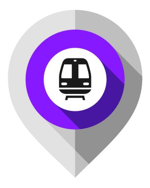 Harita iğnesi, tren sembolü, gri kağıttan katlanmış GPS imleci