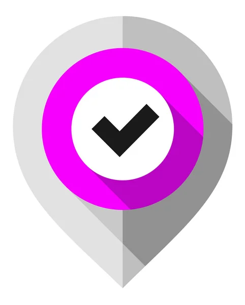 Pin de mapa, símbolo de verificación, puntero gps doblado de papel gris — Vector de stock