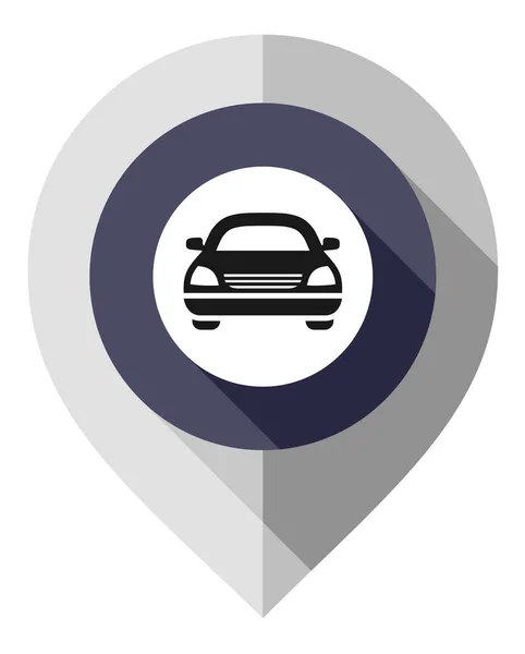 Pin de mapa, símbolo del coche, puntero GPS doblado de papel gris — Vector de stock