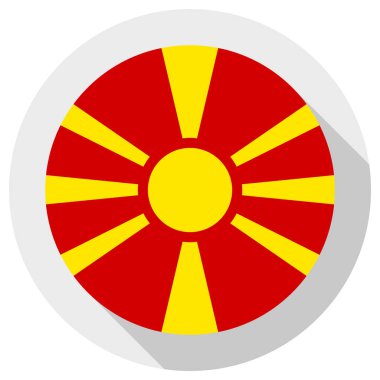 Masedonia bayrağı, beyaz arkaplanda yuvarlak şekil simgesi, vektör illüstrasyonu