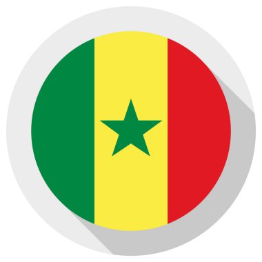 Senegal bayrağı, beyaz arkaplanda yuvarlak şekil simgesi, vektör illüstrasyonu