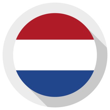 Hollanda bayrağı, beyaz arkaplanda yuvarlak şekil simgesi, vektör illüstrasyonu