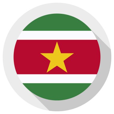 Surinam bayrağı, beyaz arkaplanda yuvarlak şekil simgesi, vektör illüstrasyonu