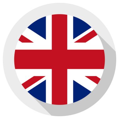 Büyük Britanya Birleşik Krallığı bayrağı, beyaz arka planda yuvarlak şekil simgesi, vektör illüstrasyonu