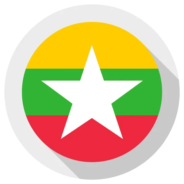 Vlajka Republiky Myanmarský Svaz Ikona Kulatého Tvaru Bílém Pozadí Vektorová — Stockový vektor