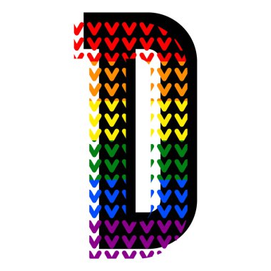 Yaratıcı parlak yazı tipi, pop sanatının stili alfabe, vektör harfi D yüksek detay ve LGBT deseni.