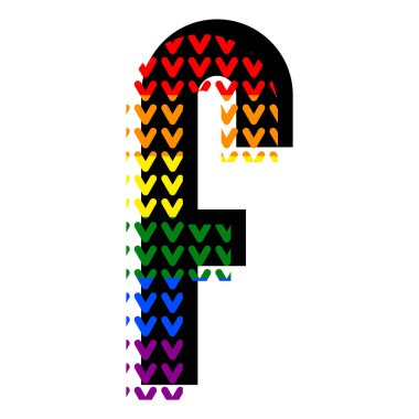 Yaratıcı parlak yazı tipi, pop sanatının tarzında alfabe, LGBT desenli F yüksek harfi..