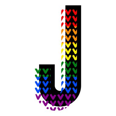 Yaratıcı parlak yazı tipi, pop sanatının tarzında alfabe, LGBT desenli J yüksek harfli vektör harfi.