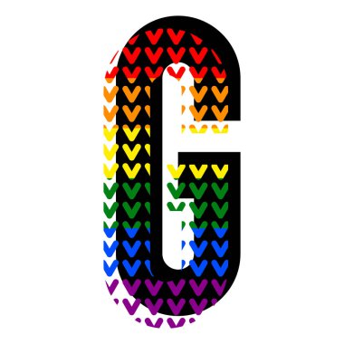 Yaratıcı parlak yazı tipi, pop sanatının stili alfabe, LGBT desenli G harfi yüksek vektör harfi..