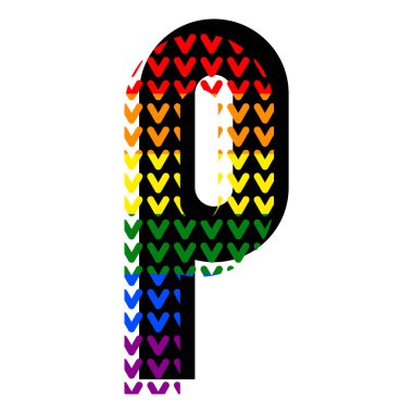 Yaratıcı parlak yazı tipi, pop sanatının stili alfabe, vektör harfi P yüksek detay LGBT deseni.