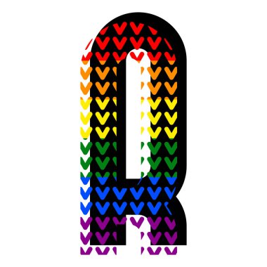 Yaratıcı parlak yazı tipi, pop sanatının stili alfabe, vektör harfi R yüksek detay ve LGBT deseni.