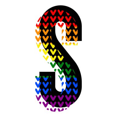Yaratıcı parlak yazı tipi, pop sanatının tarzında alfabe, LGBT desenli S yüksek harfi..