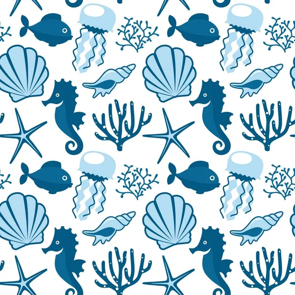 Seamless Pattern Marine Animals — Stock Vector