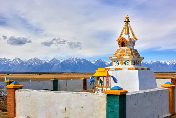 Buddhist stupa in steppe in Tunka Valley Royalty Free Stock Photos