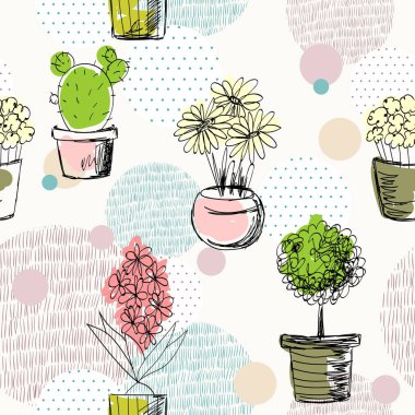 Vektör houseplants tencere ile seamless modeli