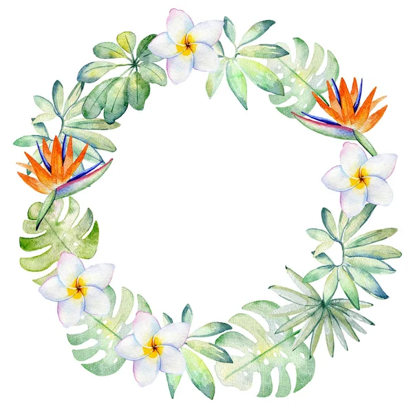 Watercolor tropical wreath — Stock Photo, Image
