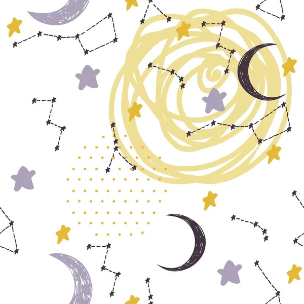 Seamless Pattern Constellations Moon Sweet Dreams — Stock Vector