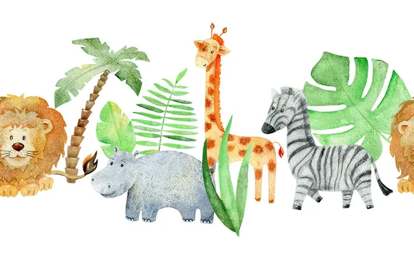 Watercolor safari animals. — Stock Photo, Image