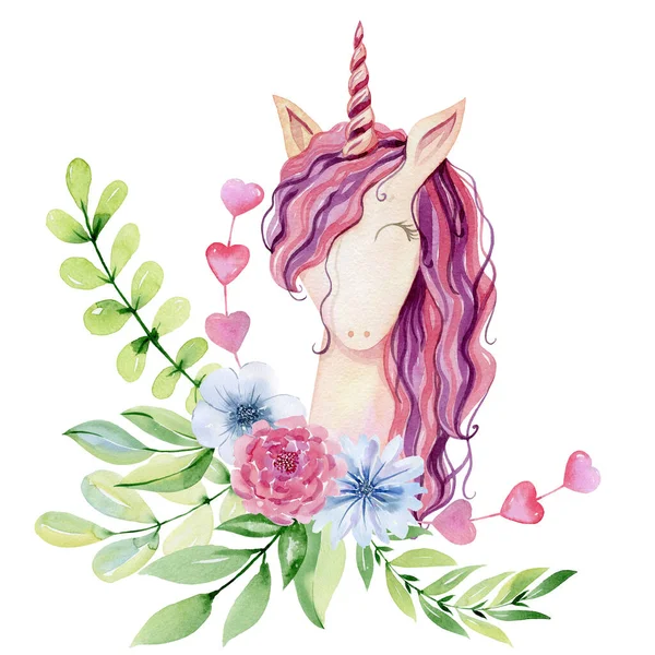 Watercolor cute unicorn — Stock Photo, Image