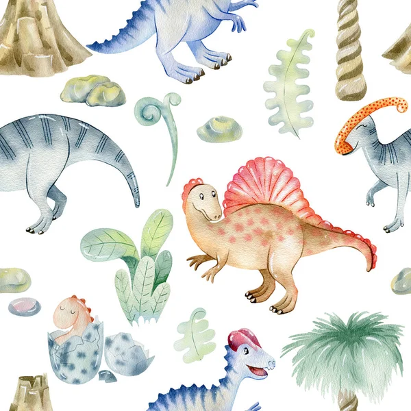 Акварельные милые динозавры. — стоковое фото